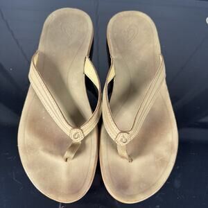 Sandals Olukai Women's Aukai DK JAVA Leather Flip Flop Size 10